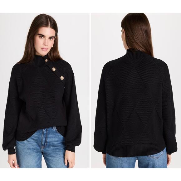 Line & Dot Stevie Sweater – Black with Gold Buttons, Women's Size Large - Picture 2 of 9